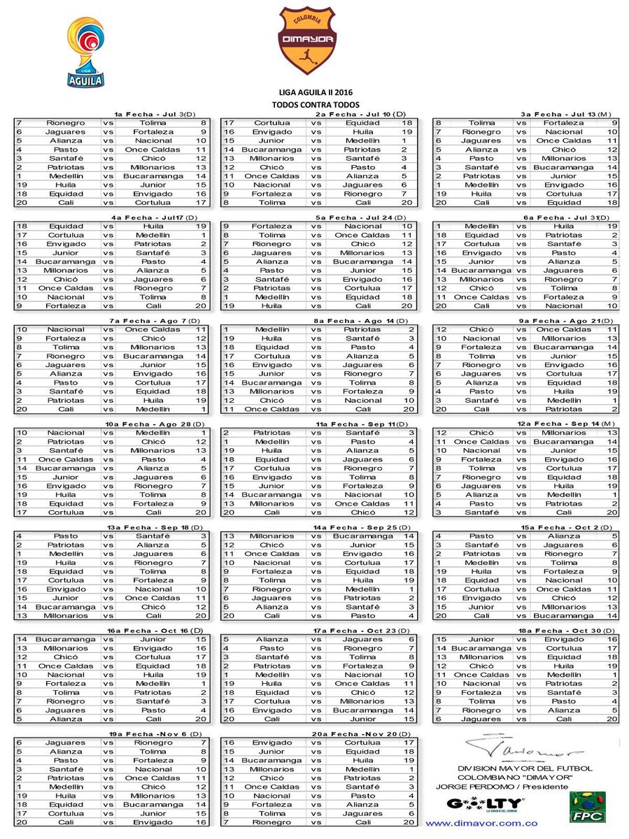 negrachavarro's tweet photo. Este el calendario @LigaAguila 2do semestre/2016, los equipos trabajan en sus refuerzos, a todos éxitos y vayan por🏆 https://t.co/x3stYI57t3