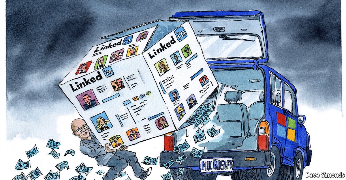 TheEconomist's tweet photo. The three reasons why Microsoft's purchase of LinkedIn looks questionable  https://t.co/HdItPKgtIf https://t.co/8MKic98ern