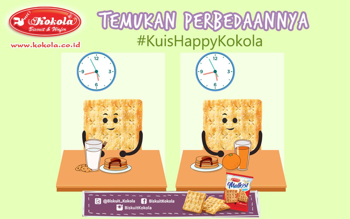Kuis hari ini adalah #KuisHappyKokola
Berapa jumlah perbedaan yang ada digambar Malkist Susu Kokola berikut ini?