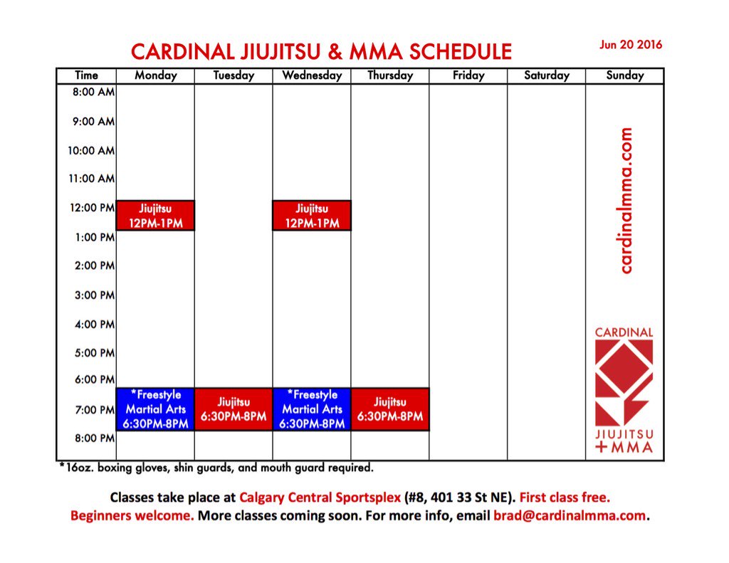 Updated schedule #Calgary #MMA #Freestyle #MartialArts #Jiujitsu #Fitness