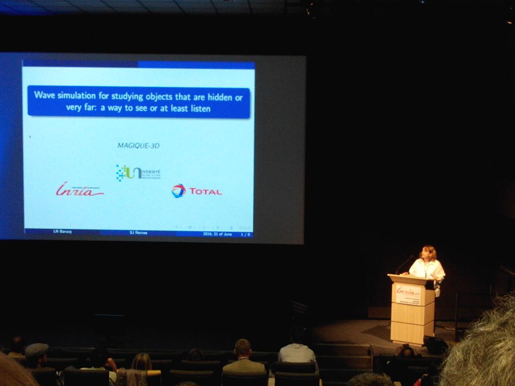 AnkeBrock's tweet photo. #JSInria2016 Hélène Barucq de Magique3d @Inria_Bordeaux "Simuler la propagation d'ondes pour voir et écouter" https://t.co/pQiTLAdagv