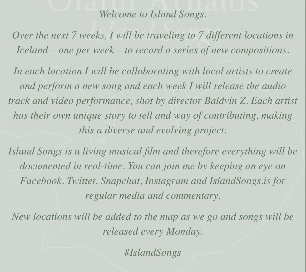 RT @OlafurArnalds: 7 weeks, 7 locations, 7 songs. ANNOUNCING: #IslandSongs – join the journey https://t.co/2QHCtscAyj https://t.co/8cX49ep4…