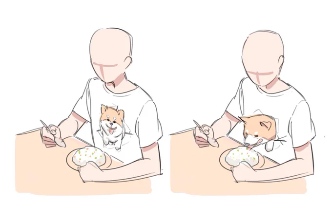 티셔츠 디자인 [ 벽에끼인 시바견 티셔츠 ] 
입고 주의할점은 식사할때 나와서 먹을 수 있음... 