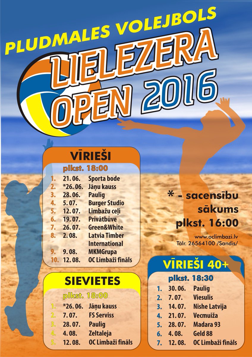 Šodien pirmais posms LIELEZERA OPEN 2016 VĪRIEŠU grupas komandām.

Nolikums pieejams šeit: oclimbazi.lv/volejbola-aktu…