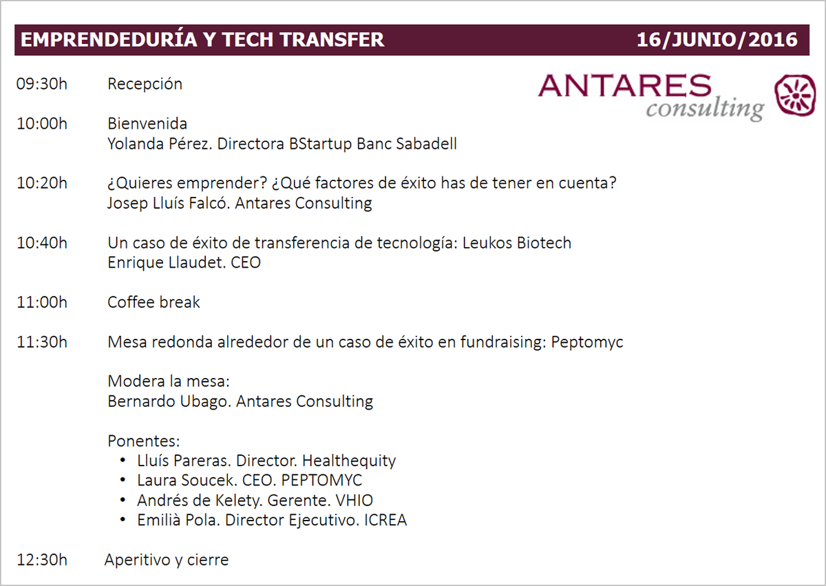 AntaresConsult's tweet photo. Inicia nuestra jornada. Síguenos! 
#EmprenderBCN2016
"Emprendeduría y TechTransfer"
@AntaresConsult @BStartup https://t.co/EmShncsJy7