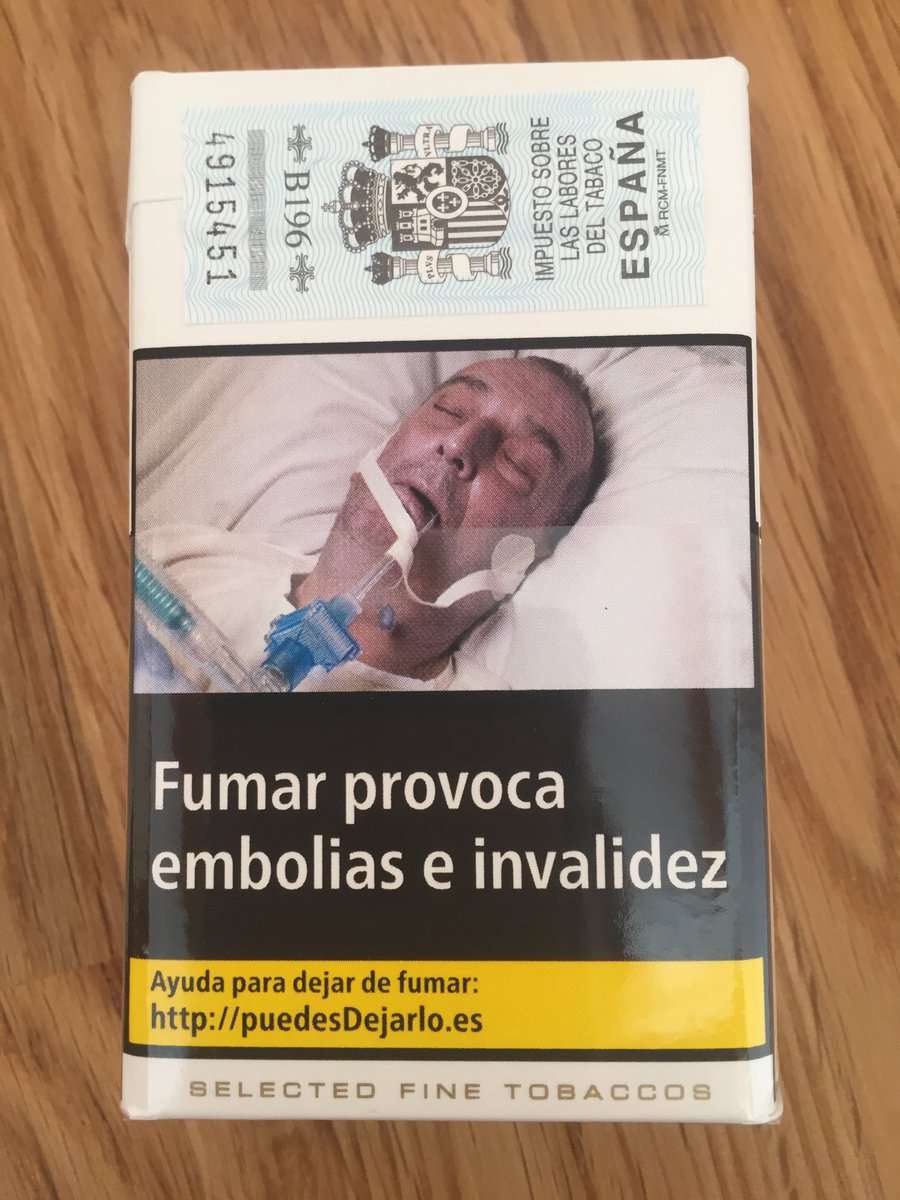 Cigarette box in #Spain... In case you doubted #tobacco industry has  #smokers by the balls