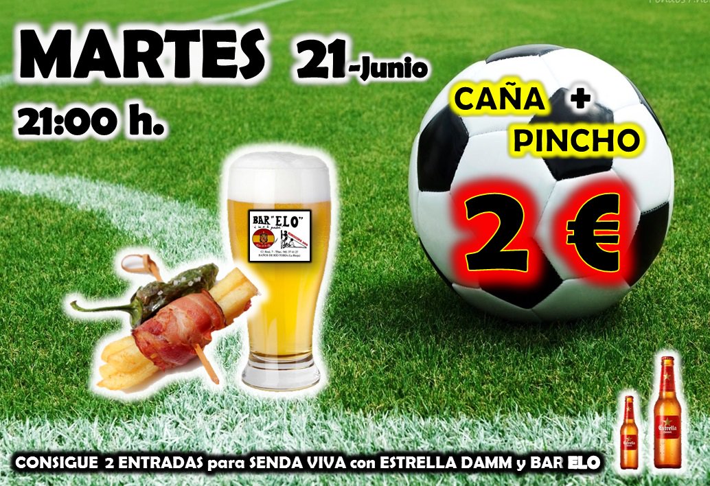 bar_elo's tweet photo. PARTIDAZO DE LA ROJA!!! HOY Martes a las 21;00H. CAÑA+PINCHO=2€. #elelofutbolero https://t.co/riX6CosSqD