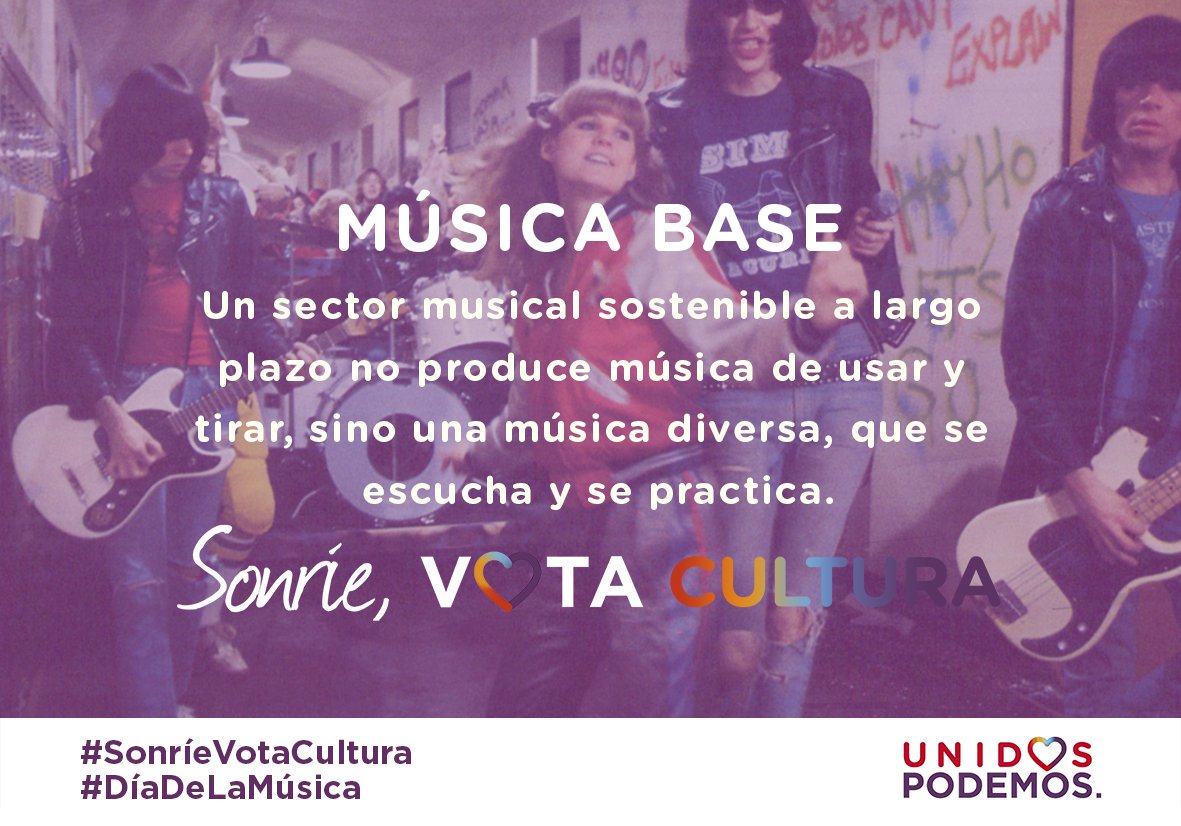 PODEMOS's tweet image. Queremos reivindicar la música en directo como bien cultural y patrimonio vivo #DiaDeLaMusica #SonríeVotaCultura