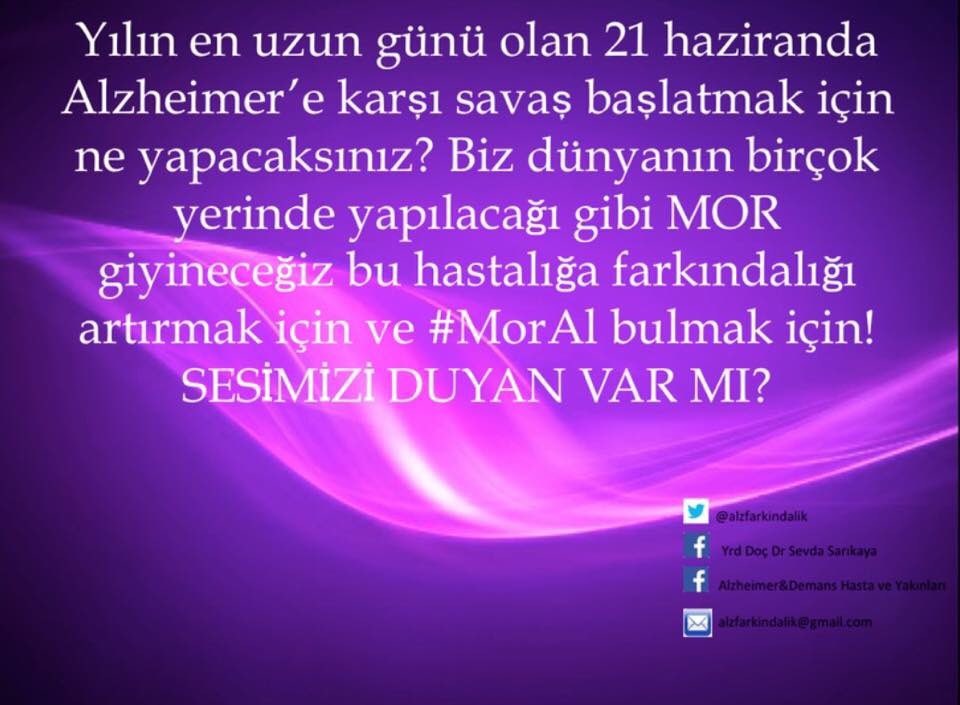Bugün 21 Haziran #alzheimerfarkındalık günü, #MorAl olalım. #GoPurple #GoPurpleTurkey #alzheimer