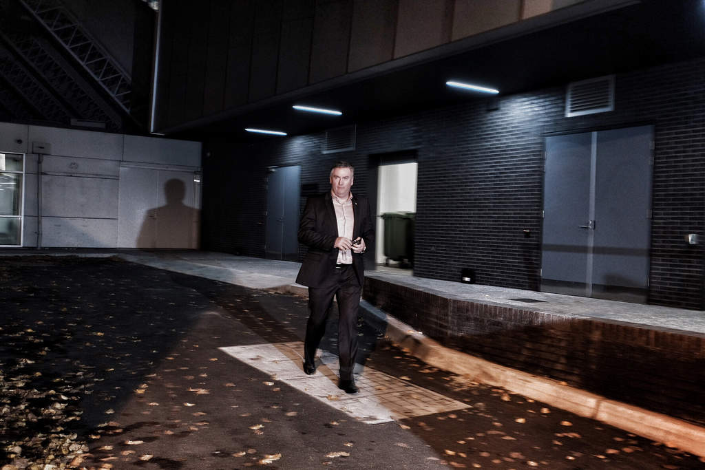 theage_photo's tweet photo. #EddieMcGuire leaves #Collingwood FC tonight. The Board accepted McGuire's apology for #CarolineWilson controversy. https://t.co/sAaNHaWqOZ