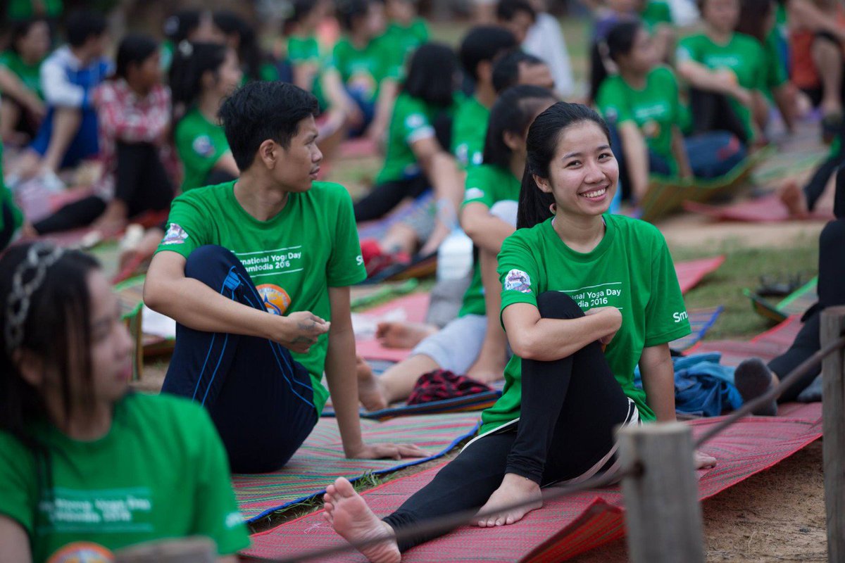 MEAIndia's tweet photo. An ancient discipline strengthens old bonds. #YogaDay celebrations at the iconic Angkor Wat temple in Cambodia https://t.co/qEZwVxSRY1