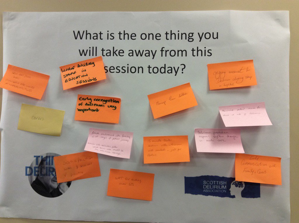 opachis's tweet photo. Lessons from the delirium risk reduction workshop. #scotdel @GeraldineMars11 @das_allina #deliriumweek https://t.co/W5pBuUddWa