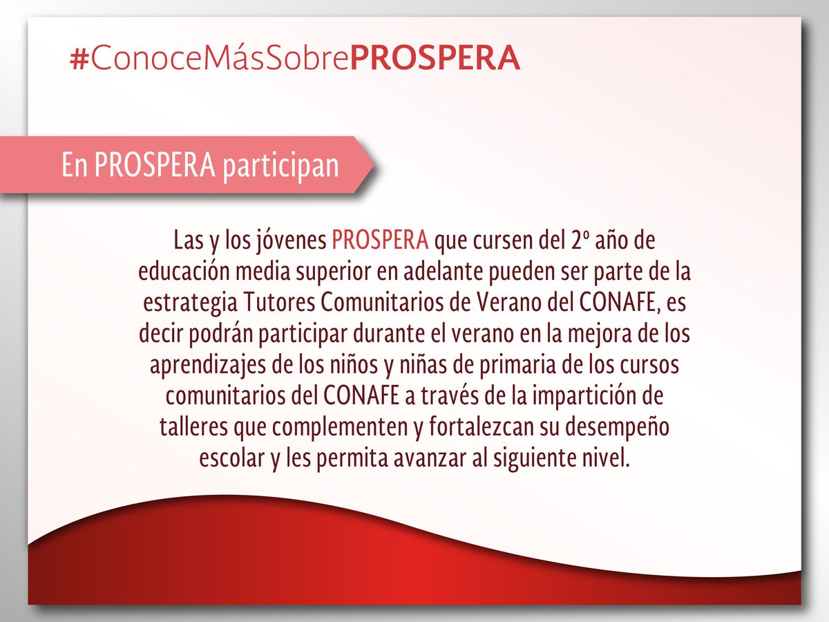 Prospera_MX's tweet photo. Los jóvenes PROSPERA pueden ser Tutores Comunitarios de Verano #ConoceMásSobrePROSPERA en https://t.co/rHrYrrsRBe https://t.co/BbKNqA70Dy