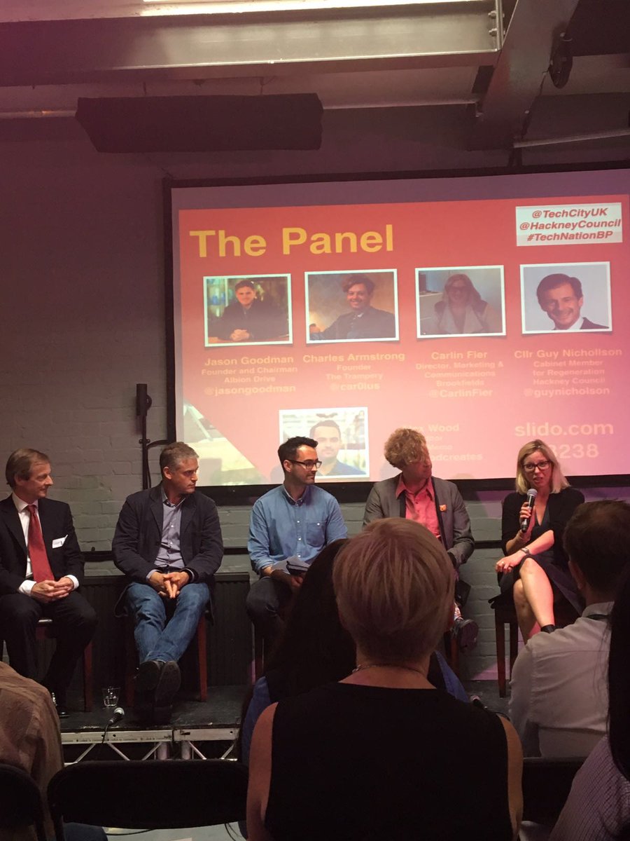 GetSetLondon's tweet photo. Panel discussion with @jasongoodman @car0lus @CarlinFier @guynicholson. #technationbp @TechCityUK @hackneycouncil https://t.co/x6ANklvCAa