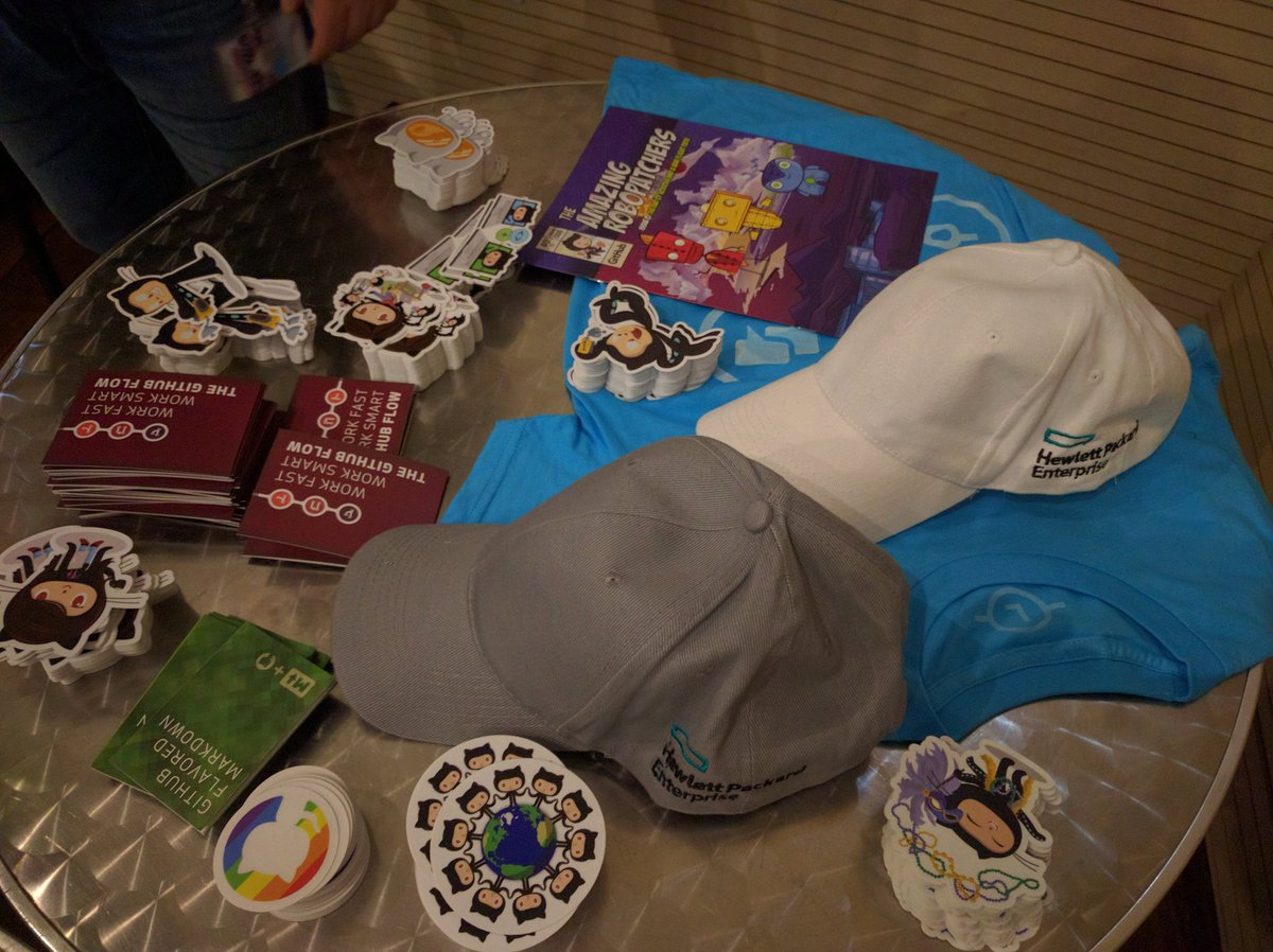 morad's tweet photo. .@github shirts, baseball caps, comics and stickers!! 
#GitHubDay16
Go #hpedev! https://t.co/wrIePd1oFQ