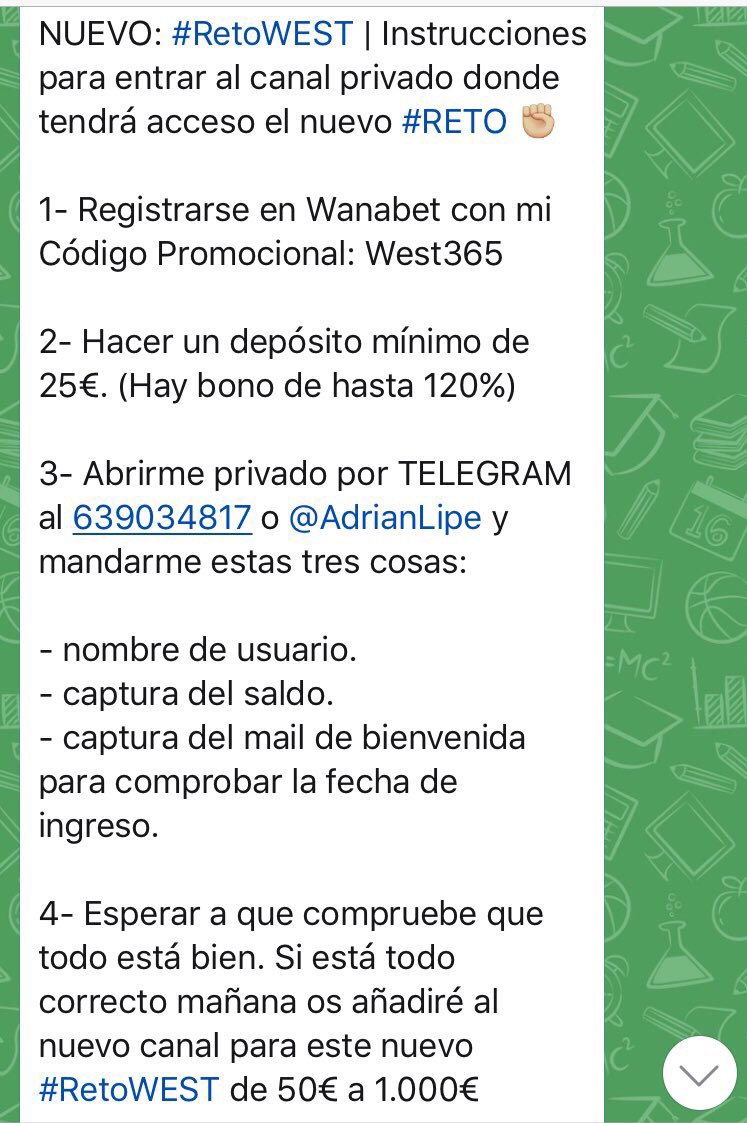 AdrianLipe's tweet photo. ÚNETE #RetoWEST ✊🏼 

Registro en WanaBet con mi código promocional: West365 y deposita 25€ 

https://t.co/aygjsvsrb1 https://t.co/CNHRJO3OuA