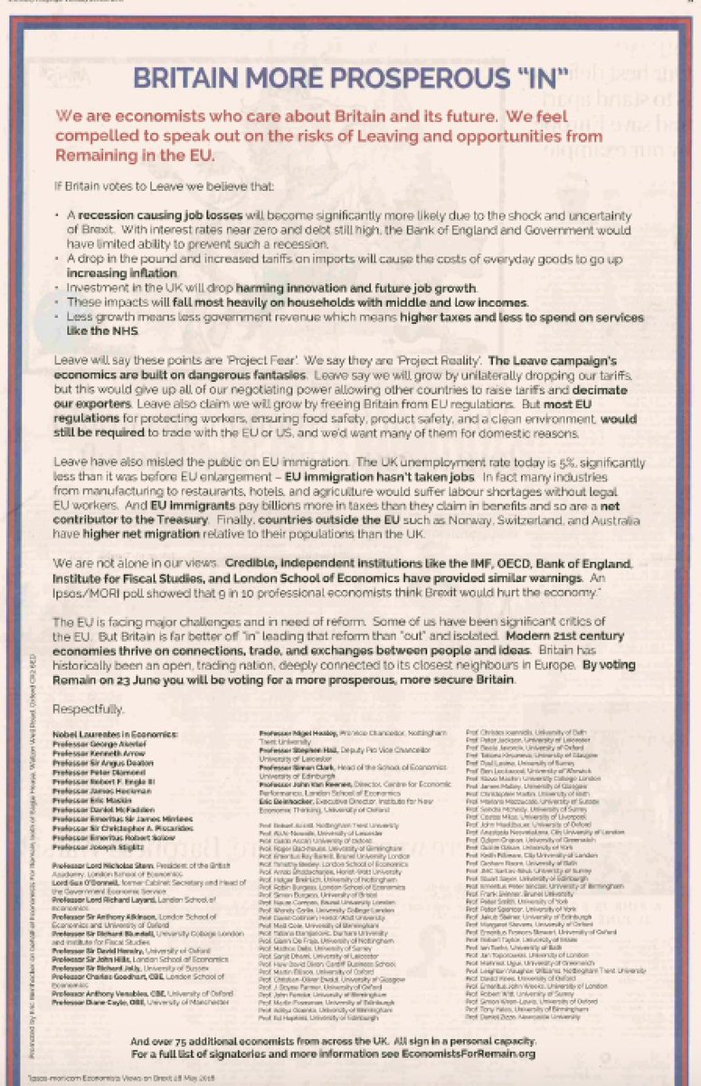Our <a href="/Telegraph/">The Telegraph</a> letter today, by many economists, on why #Brexit makes no econ sense includes 12 Nobel Prize winners