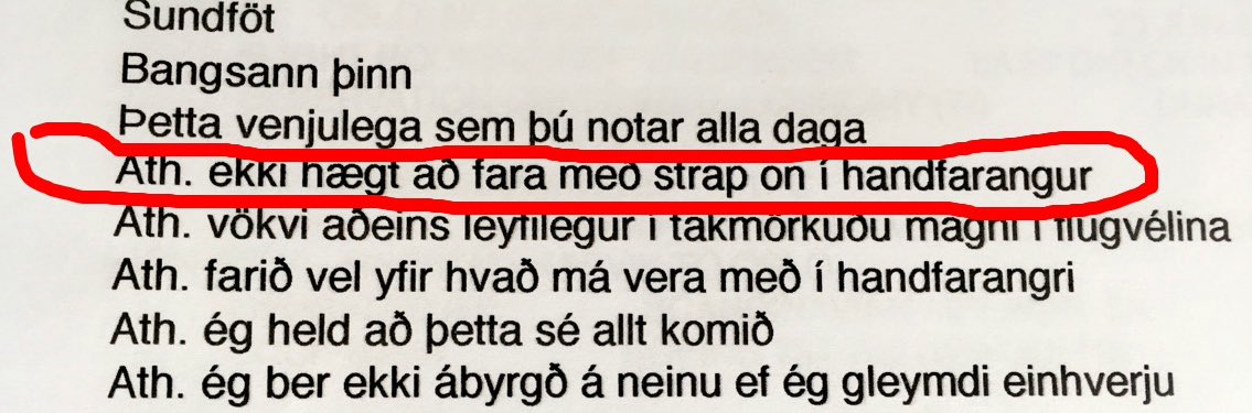 Taka með listinn fyrir túrinn. Mikilvægt!