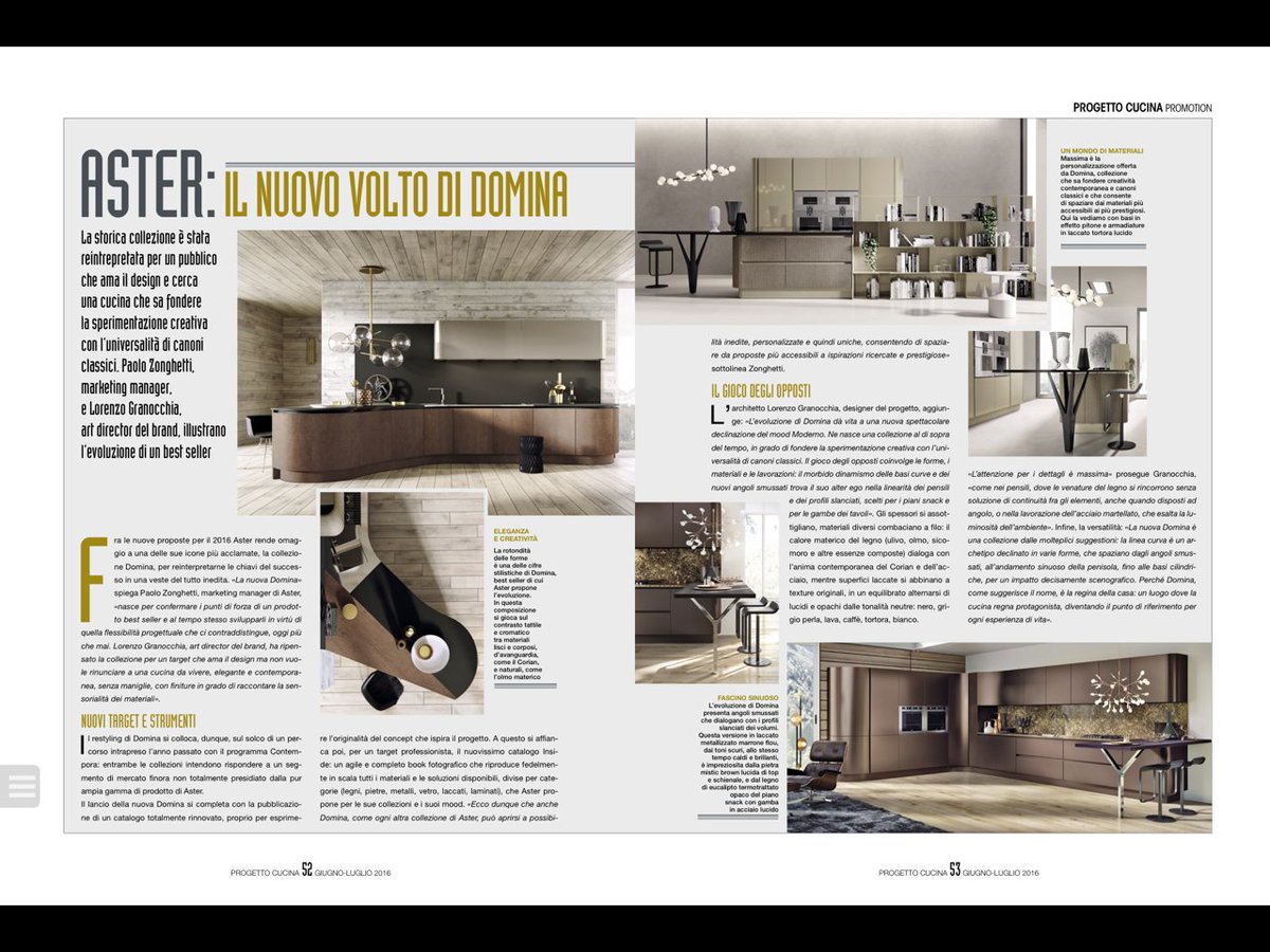 AsterCucinespa's tweet photo. #Aster on #ProgettoCucina of June with a special news about the new design evolution of Domina Collection #kitchens https://t.co/t7BVTkl8sz