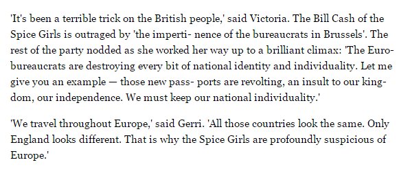 GloboGuido's tweet photo. Posh Spice said "The Euro- bureaucrats are destroying every bit of national identity and individuality." https://t.co/ZSpl7G2OVc