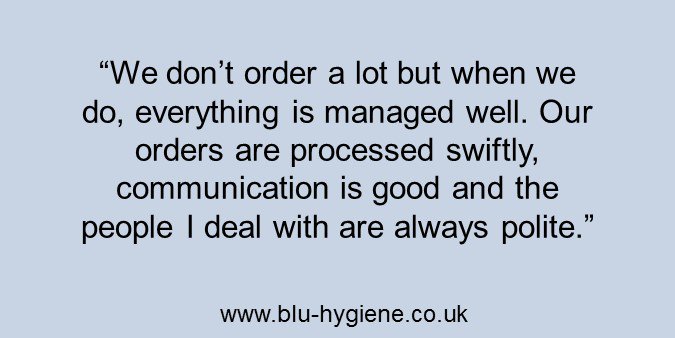 Bluhygiene's tweet photo. We always focus on first class customer service and this is good feedback to receive... https://t.co/Rm7qhnK08n