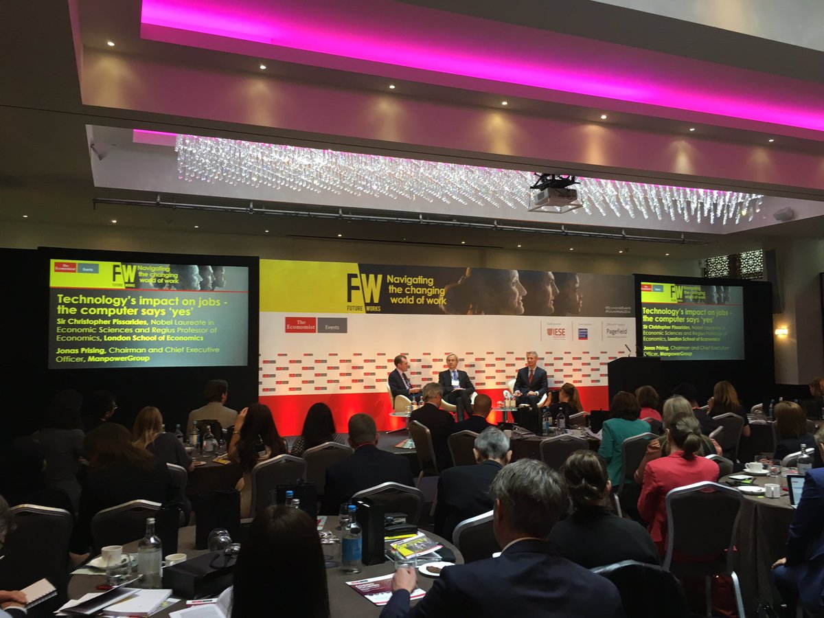 OpportNetwork's tweet image. Nobel laureate Sir Pissarides on #technology impact on #jobs @EconomistEvents #FutureWorks2016 @enricasgh