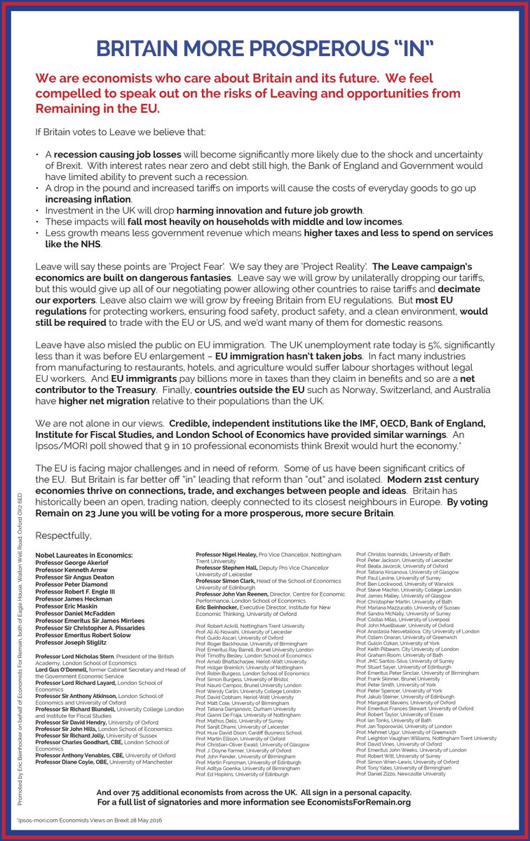 <a href="/TimHarford/">Tim Harford</a> Economists rarely agree on anything, but they agree on this <a href="/Telegraph/">The Telegraph</a> today.  EconomistsForRemain.org