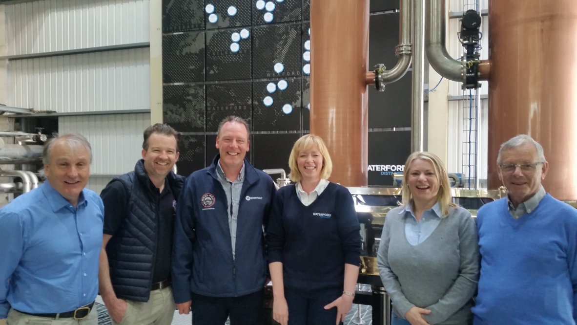 WaterfordWhisky's tweet image. Phillip O’Brian,  Maura’s pa, makes the cut &amp;amp; points out his farm. Minch Malt Alan &amp;amp; Maltster Pat taste the spirit