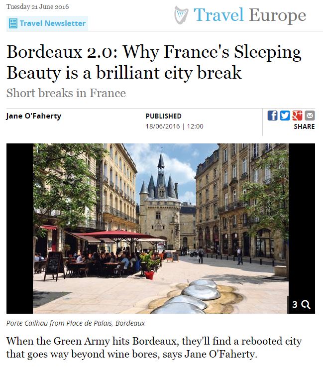 According to <a href="/Independent_ie/">Irish Independent</a>, Bordeaux is a brilliant city break! Thank you @calamity_janeO: bit.ly/28KKu8j