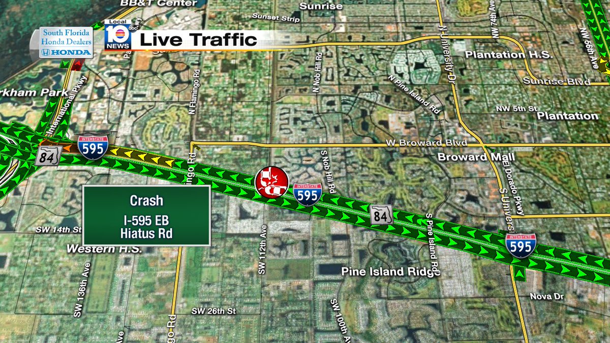Crash on I-595 EB & Hiatus Rd #TRAFFIC https://t.co/DOGd9c1QLJ