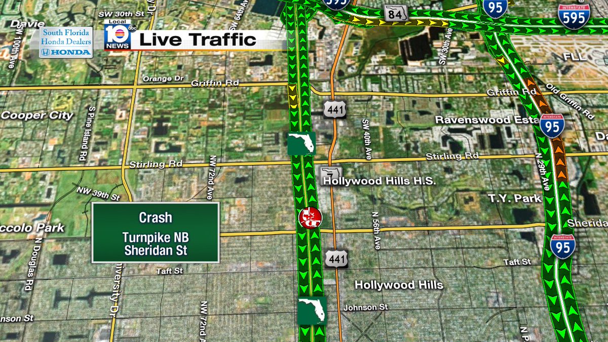 Crash on the Turnpike NB and Sheridan St #TRAFFIC https://t.co/GC250oE855