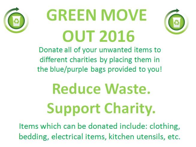 Don't forget as you move out to donate unwanted things as part of #GreenMoveOut! Just leave the bag by your door!