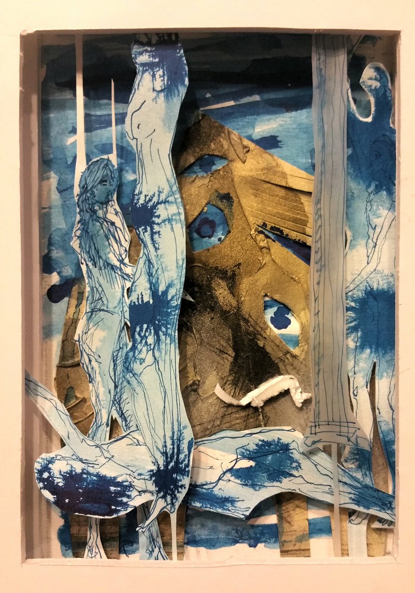 BeatrixDessin's tweet photo. #Sirènes; #diorama #encre #papiercalque #peinture #dorée #cartonplume #mer #bleu #oeil #colonne #Antiquité #grecque https://t.co/OFRvqzjeh0