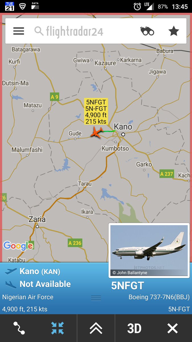 CivMilAir's tweet photo. #NGR Nigerian Air Force 
B737 #5NFGT 5NFGT from Kano 
https://t.co/x4NnIgVaj5 https://t.co/89c9kVRT72