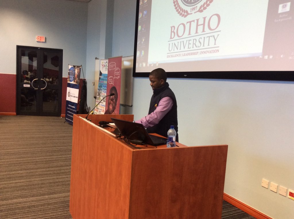 We are back! Mr Modungwa a representative of #MYSC presenting on youth schemes and empowerment programs 
#BYJF2016