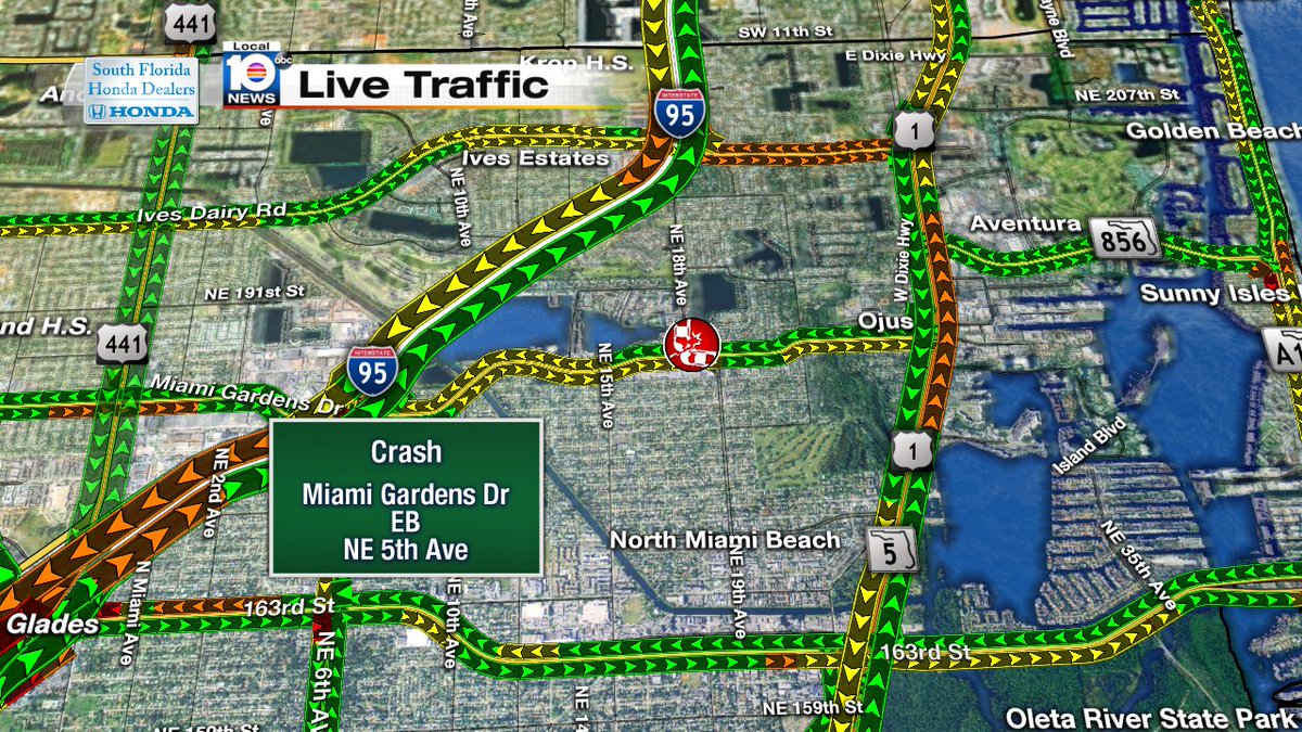 Crash on Miami Gardens Dr EB & NE 5th Ave #TRAFFIC #MIAMI https://t.co/F2XrnpGF8A