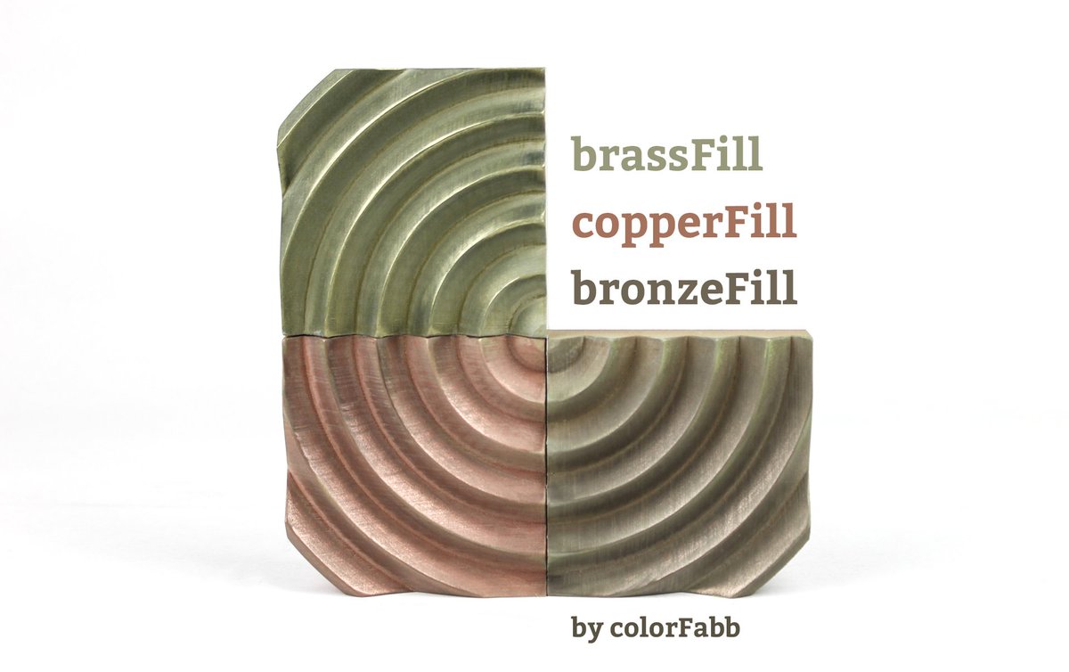 ColorFabb's tweet photo. Our metal filled #bronzeFill, #copperFill & #brassFill will shine at @am_shows next week. https://t.co/ZNuLtVoSJW https://t.co/M9jW9eRXvu
