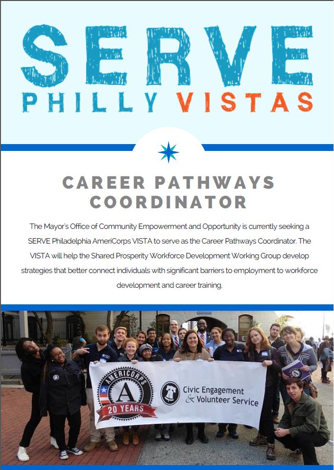 PHLfamilies's tweet photo. Apply today to become an @AmeriCorpsVISTA. More positions are open at: https://t.co/ezE6tM4RTC @servephlvistas https://t.co/gyGXvkDXuI
