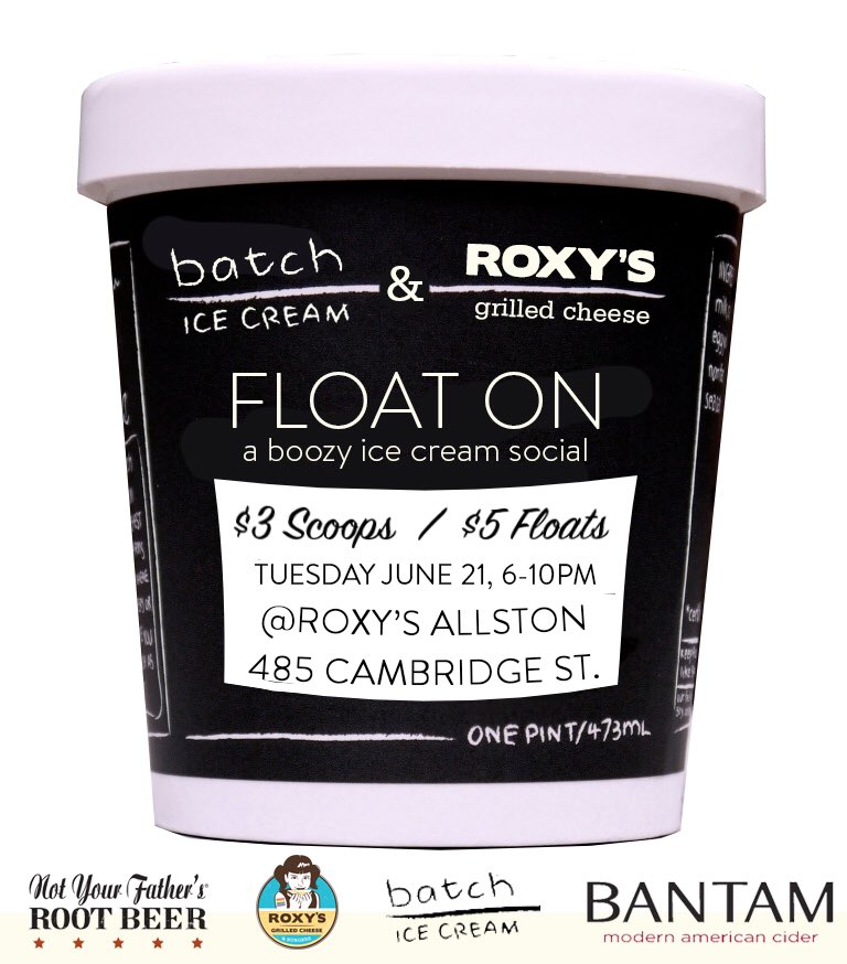 RoxysGrilledChz's tweet photo. Tonight! @batchicecream will be in #Allston scooping #icecream &amp; #boozyfloats! #floaton https://t.co/5HQ4H2SKH4 https://t.co/EEgwD7EuNy