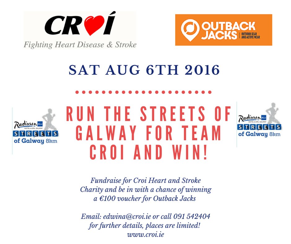 Join #TeamCroi croi.ie &amp; Run the <a href="/StreetsofGalway/">Streets of Galway 8k</a> this August to be in with a chance of #winning !