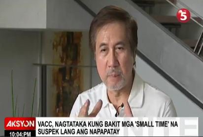News5PH's tweet photo. #TV5AksyonTonite | VACC, nagtataka kung bakit mga 'small time' na suspek lang ang napapatay https://t.co/3Z8nXXZbSZ