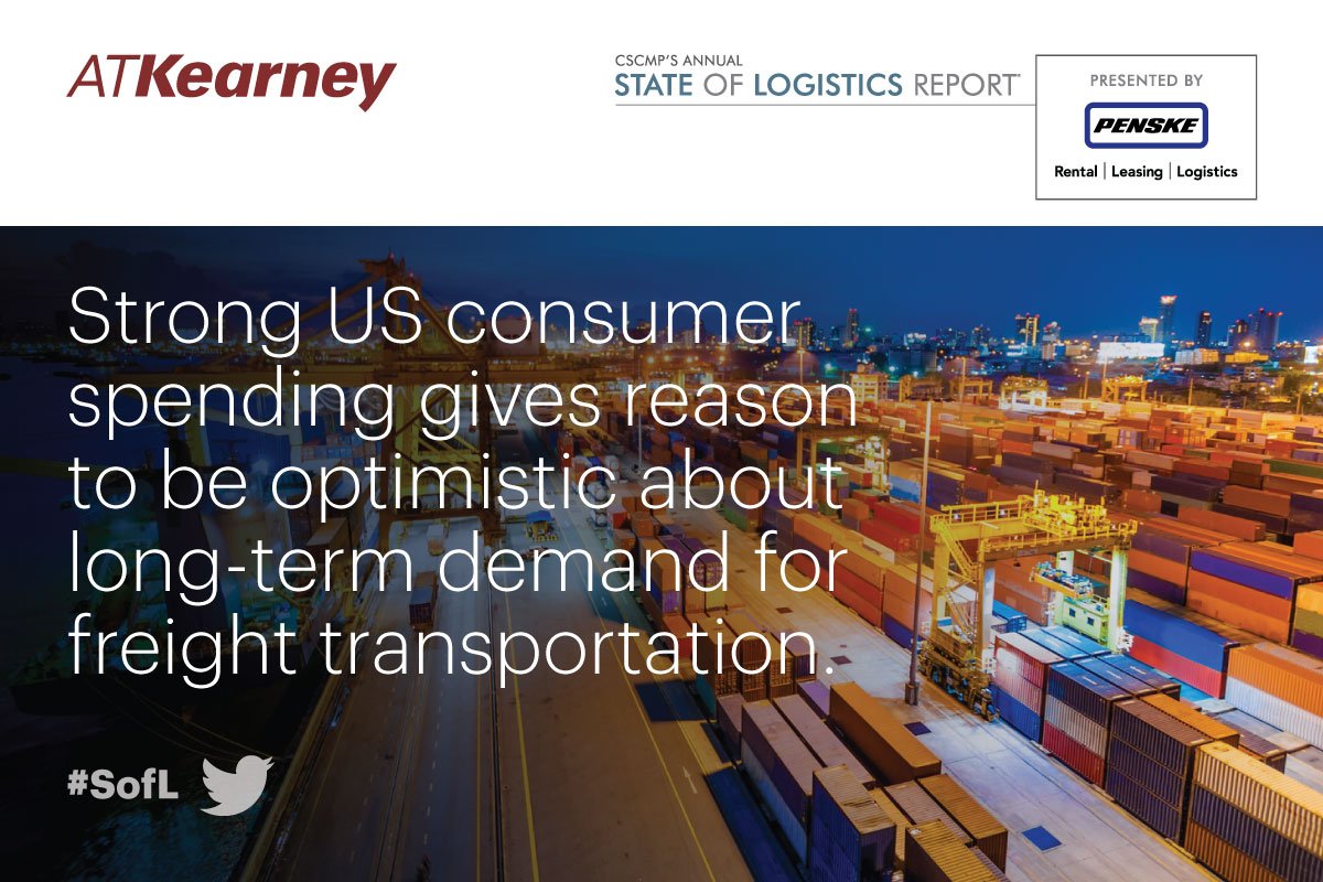 cscmp's tweet photo. #SoftL: We're optimistic about the long-term demand for #freight. #CSCMP @ATKearney @PenskeLogistics https://t.co/ZM5Ipvt1tN