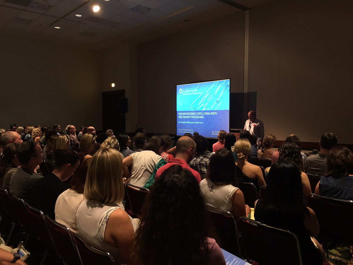 ICRS2016's tweet photo. "How much is too much? Anything beyond 1.5 C is too much for coral reefs." Ove Hoegh-Guldberg #ICRS2016 https://t.co/oFN8Ld63fd