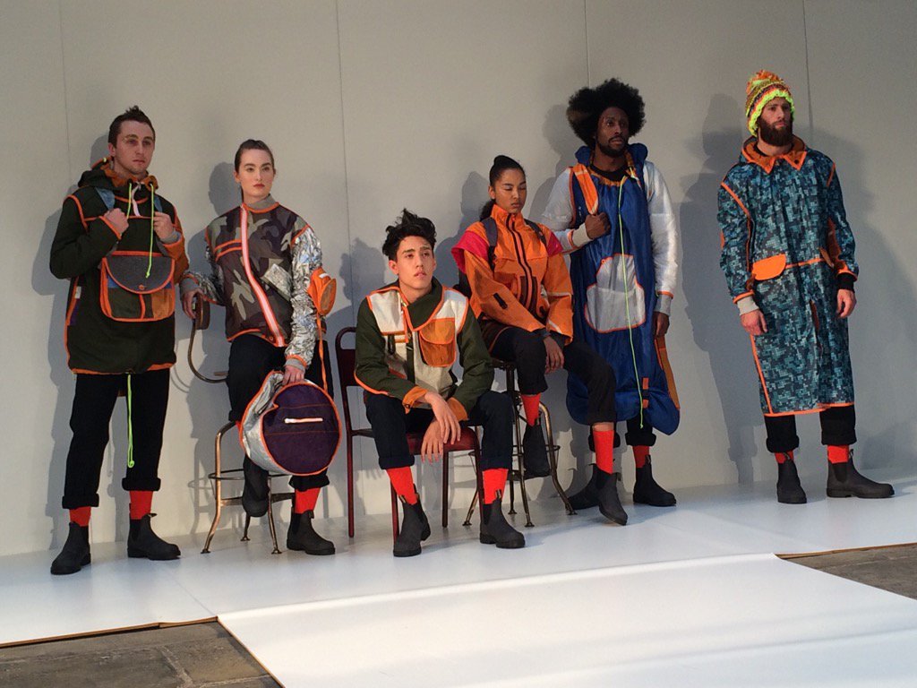 LeedsArtsUni's tweet photo. Collection made out of recycled festival tents by Harriett McHugh @LeedsCofArt #fashion show https://t.co/F9y8hkOjBX