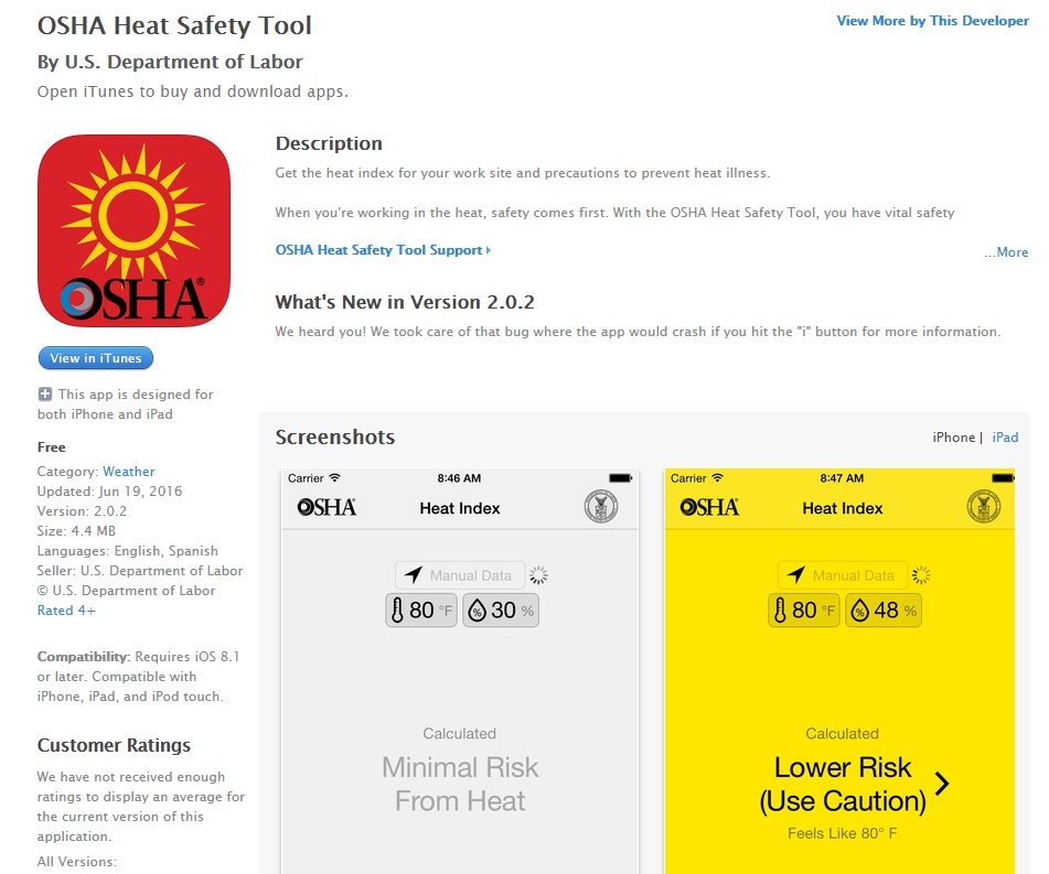 AFOPHealth's tweet photo. The @USF_OSHA #HeatTool Get heat index for work site &amp; prevent #HeatIllness, In Spanish also https://t.co/rDIvCaNAAz https://t.co/5zNRA575NP