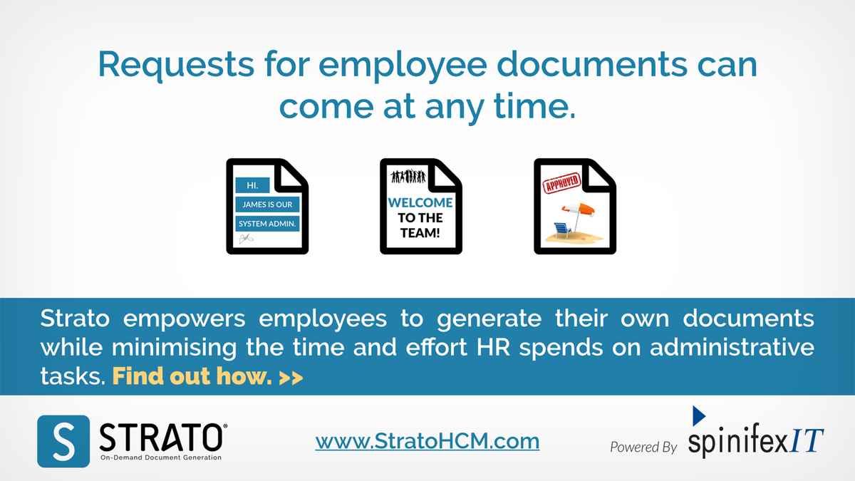 SpinifexIT's tweet photo. Let @StratoHCM handle your employees' #document requests. More info: https://t.co/rEY4FT2an3 #SAP #SuccessFactors https://t.co/VMIXQwH21P