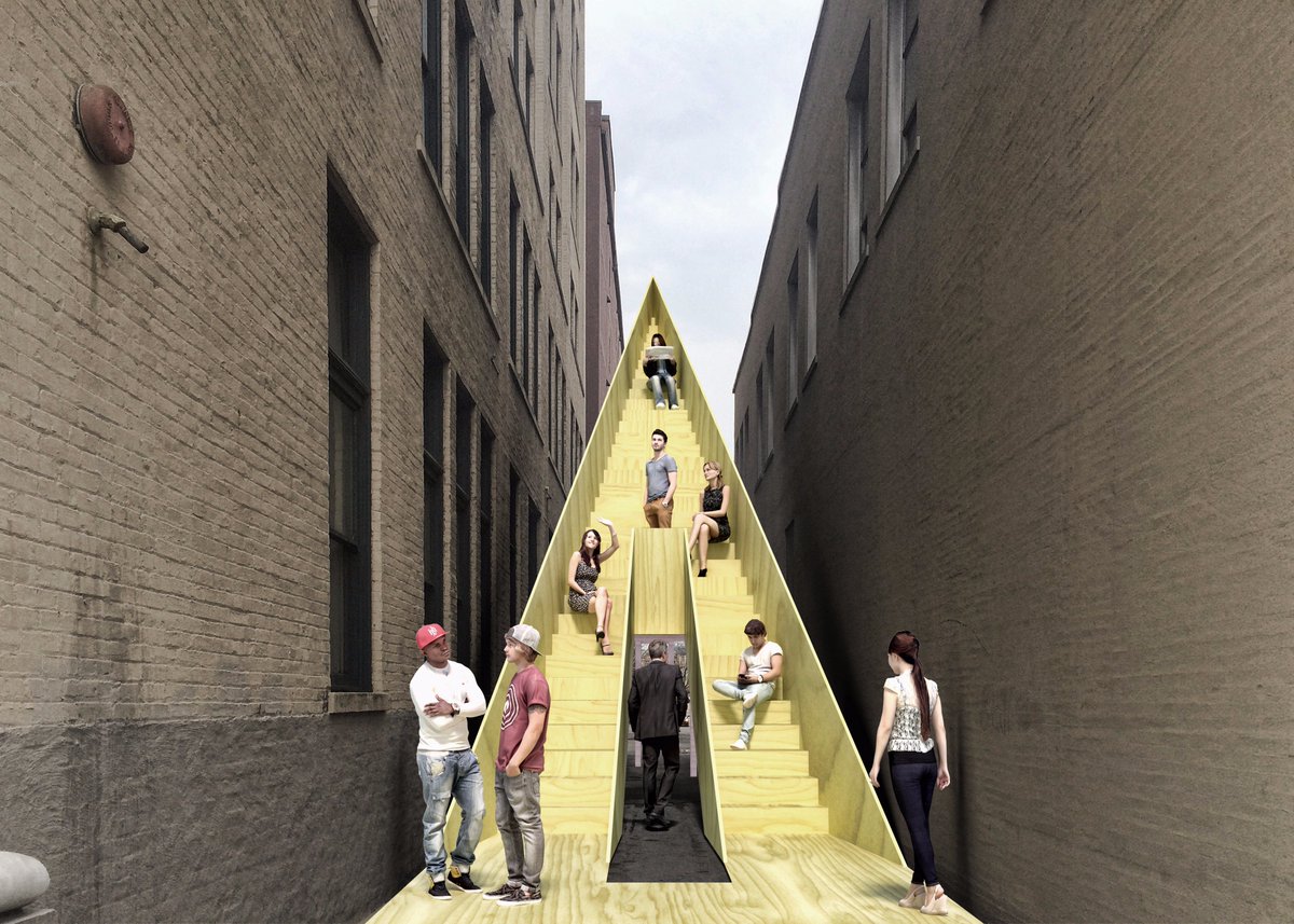GeorgeKingArch's tweet image. Check out our big yellow Stair Place, a finalist in the @passagewaysCHA design competition passagewayschattanooga.com