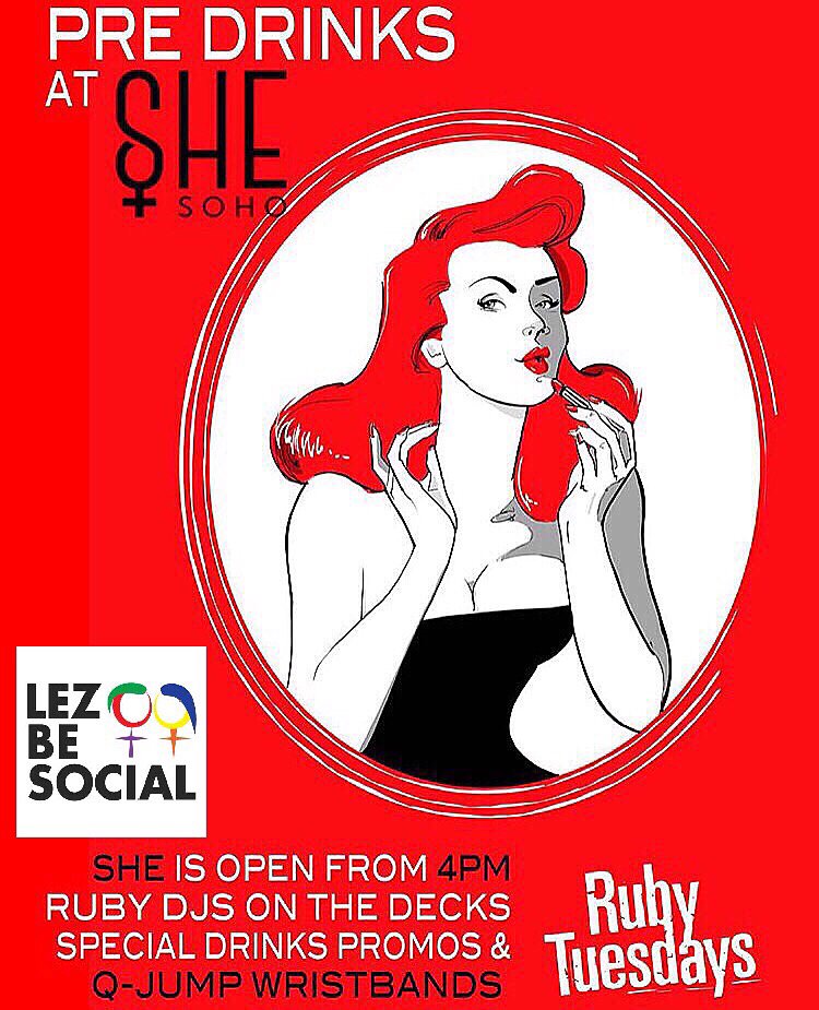 SheSohoBar's tweet photo. TONIGHT it’s pre-@ukrubys Vs @LezBeSocial monthly mingle! Enjoy exclusive drink offers &amp; make a new friend this Tues https://t.co/KE65Ma3VCi