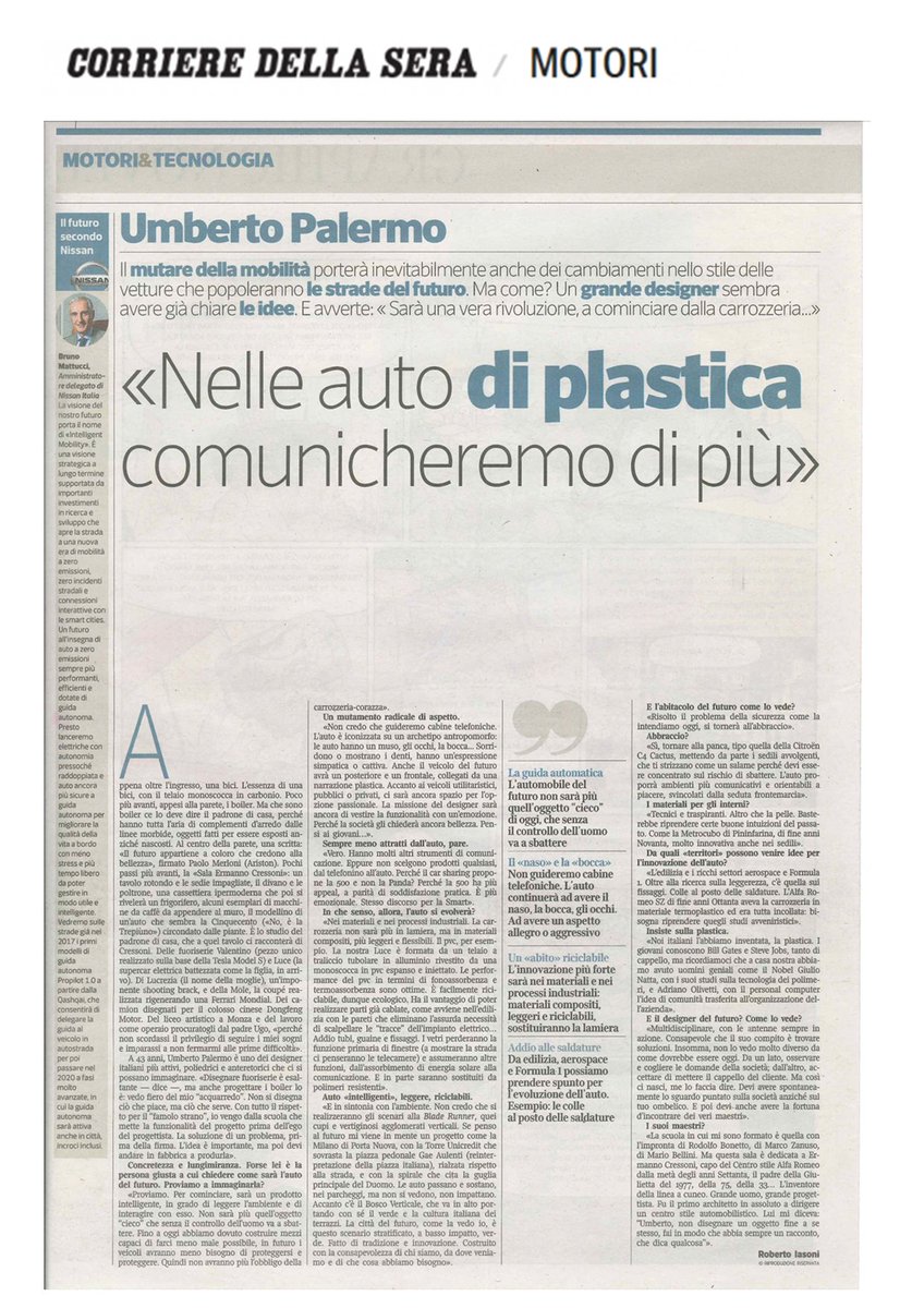 UPdesignUP's tweet photo. Oggi sul @Corriere (speciale Motori pgg. 30-31).Grazie a Roberto Iasoni e alla redazione del Corriere! https://t.co/pqcjj269hO