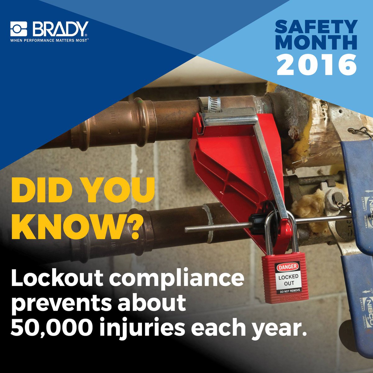 #DidYouKnow Lockout compliance prevents about 50,000 injuries each year?  #SafetyMonth bradyid.com/safety-month